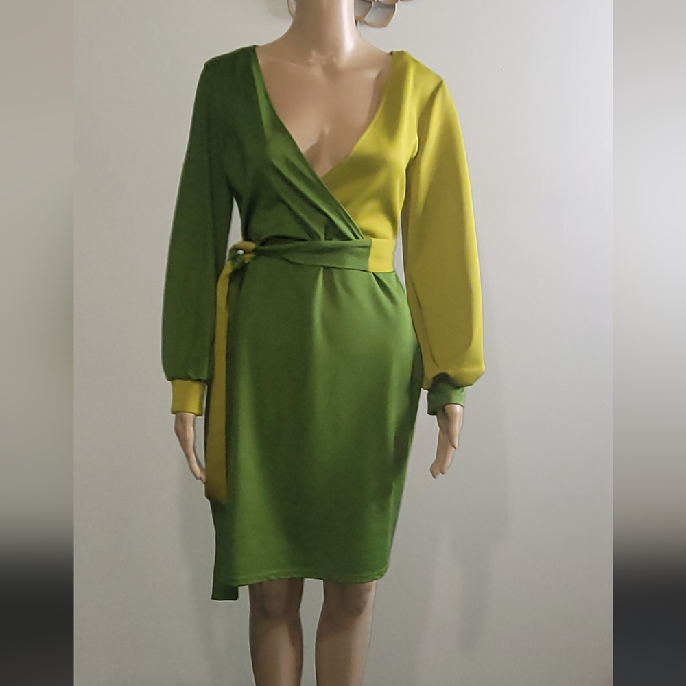 Two-toned Green Wrap Dress